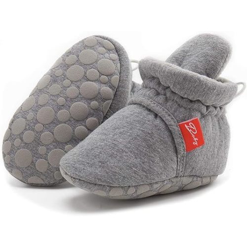 HsdsBebe Unisex Newborn Baby Cotton Booties Non-Slip Sole for Toddler Boys Girls Infant Winter Warm Fleece Cozy Socks Shoes