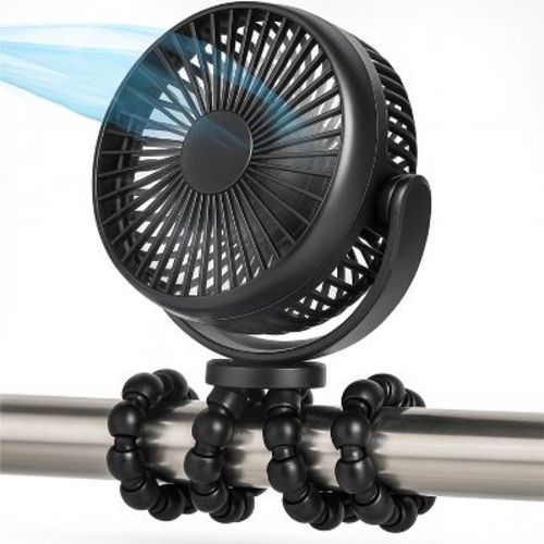 Portable Stroller Fan 3 Speed Rechargeable Flexible Tripod Clip-On Fan with Rotatable Design, for Car Seat, Crib, Bike, Treadmill, USB-C Wire Included