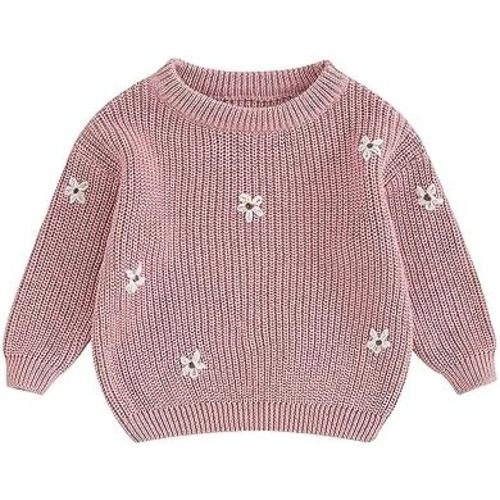 Infant Toddler Baby Girl Knit Sweater Long Sleeve Floral Embroidery Pullover Sweatshirt Warm Fall Winter Clothes