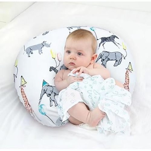 LAT Nursing Pillow for Breastfeeding with Removable Minky Cover,Ergonomic Breast Feeding Pillows for Mom and Baby,Machine Washable(Gray+Elephant)