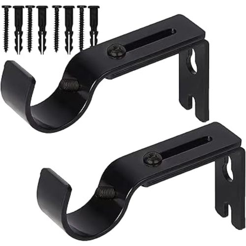 Premium Curtain Rod Brackets - 2 Pack Adjustable Wall Mounts, Curtain Rod Holders for 1 Inch Rod (Black)
