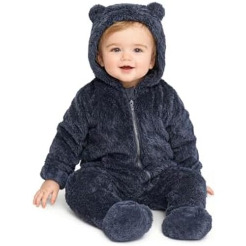Baby Plush Long Sleeve Polar Fleece Jumpsuit With Bear Ears Baby Fleece Hooded Jumpsuit Infant Winter Outfit
