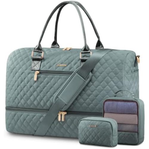 LOVEVOOK Travel Duffle Bag for Women, Weekender Overnight Bag with Shoe Compartment, Carry on Bag with Toiletry Bag, Gym Duffel Bag with Wet Pocket, Hospital Bags for Labor and Delivery 3 Pcs Set