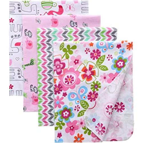 Flannel Receiving Blankets, Baby Swaddle Blankets 100% Cotton 4 Pcs One Size 30 X 30 Inch for Baby Boy or Baby Girl (Style1)