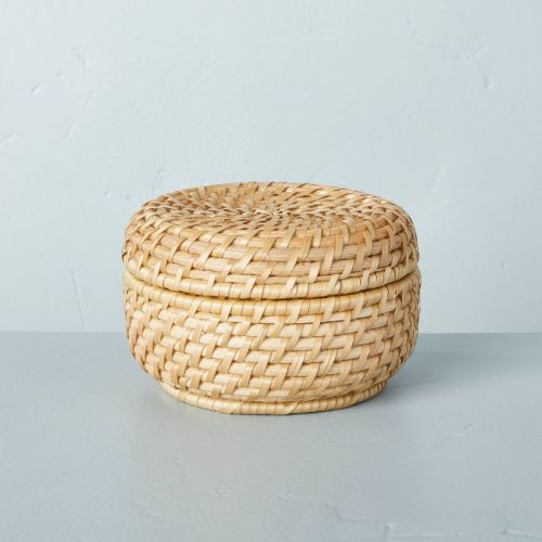 Medium 4"x6" Woven Basket With Lid Natural - Hearth & Hand™ With Magnolia: Rattan, Farmhouse Style, Tabletop Storage