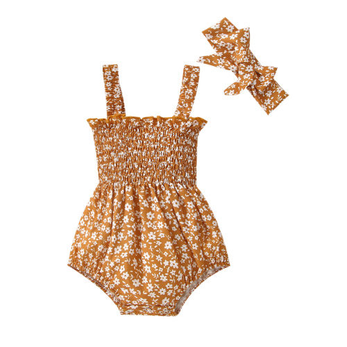 Bagilaanoe Infant Baby Girl Summer Clothes Set 3 6 12 18 Months Sleeveless Flower Print Romper + Bow Headband
