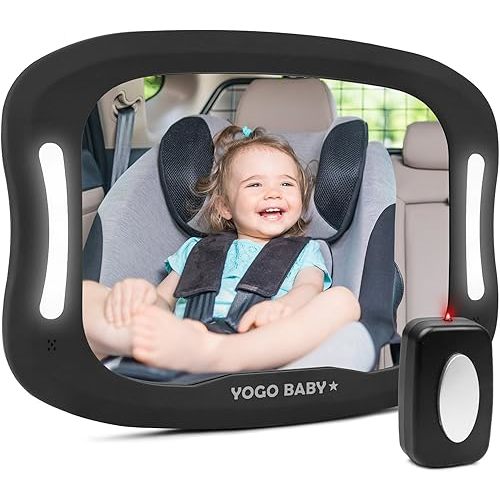 Baby Car Mirror with Remote Control Soft Led Light Shatter-Proof Acrylic Baby Mirror for Car, Rearview Baby Mirror-Easily Observe Baby's Every Move, Safety and 360 Degree Adjustability…