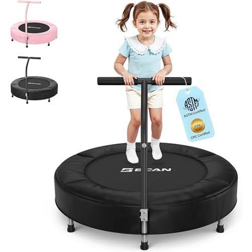 BCAN 36'' Toddler Trampoline, ASTM Certified - Kids Trampoline for Ages 1-6, Foam Handle & Safe Thickened Cover, Mini Trampoline for Kids Indoor, Easy to Assemble