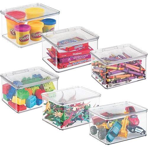 iDesign Plastic Stackable Hinged-Lid Pantry or Kitchen Storage Box - Set of 6 - Clear