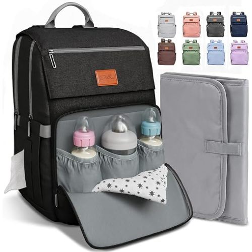 Pillani Baby Diaper Bag Backpack - Baby Bag for Girls & Boys, Large Waterproof Diaper Backpack - Baby Shower Gifts for Boys & Registry Must Haves - Travel Diaper Bags with Changing Pad - Newborn Stuff