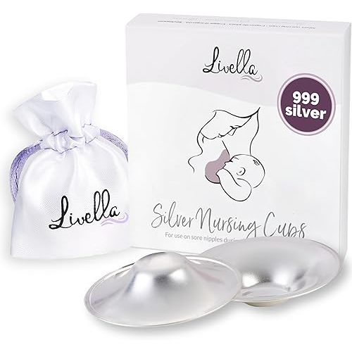 Original Silver Nursing Cups - Made in Germany with 999 Silver - Universal Fit - Protect and Soothe Sore Nipples - Silver Nipple Shields for Breastfeeding - FDA-Registered