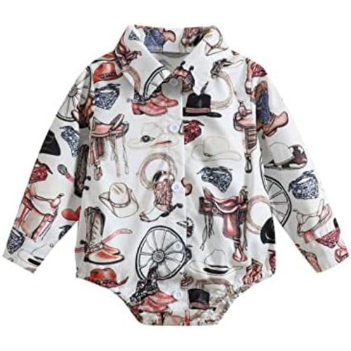 Kayotuas Western Baby Boy Clothes Cowboy Shirt Romper Long/Short Sleeve Button Down Onesie Bodysuit Infant Gentleman Outfits