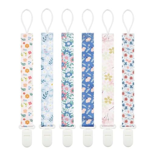 Floral Pacifier Clips, 6 Pack Pacifier Holder Clips for Boys and Girls Fits for Most Pacifiers Brands, Teether Toys and Gift (Flower)