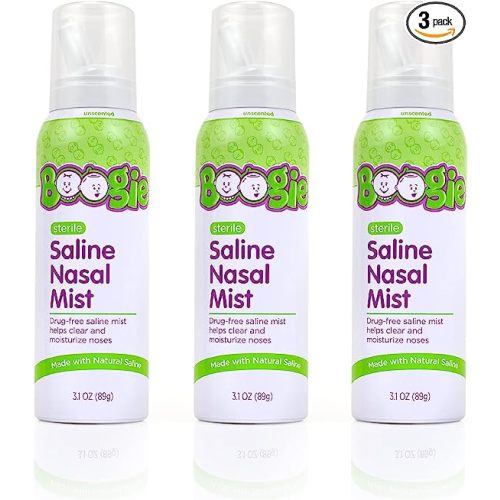 Boogie Mist Baby Saline Nasal Spray, Allergy Relief, Nasal Decongestant, FSA/HSA Eligible, Made with Saline, Unscented, 3.1 Ounce (Pack of 3)…