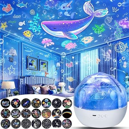 21 Sets of Films, Night Light Projector for Kids Bedroom, Star Projector Night Lights for Kids Baby Girls with 360 Rotating, Birthday, Christmas, Nursery, Room Decor