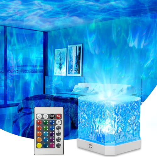 Ocean Wave Projector Light,16 Colors Water Ripple Romantic Ambient Lighting Northern Lights Projector with Remote for Bed Room Decor Meditation Relaxation Night Lights
