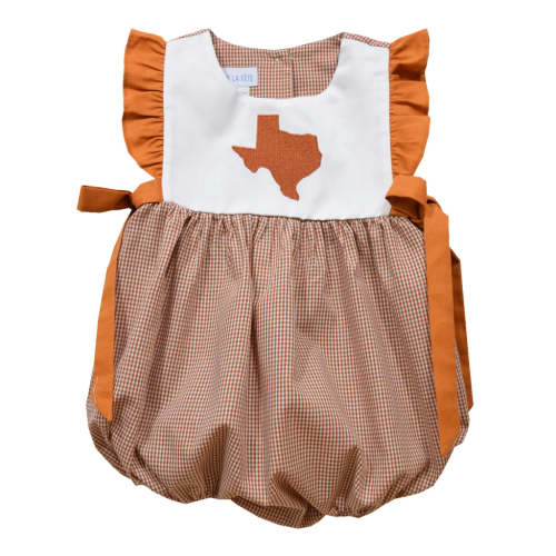 Texas Embroidery Rust Gingham Girls Bubble (9M)