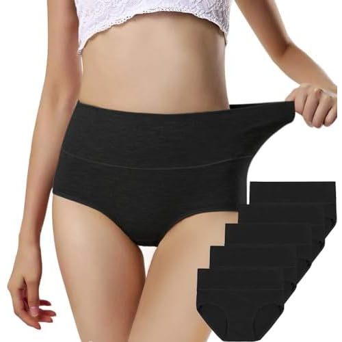 ANNYISON Womens Underwear, Soft Cotton High Waist Breathable Solid Color Briefs Panties for Women