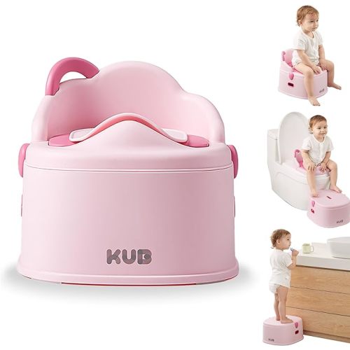 KÜB 3-in-1 Potty Training Toilet (Chair, Seat, Step Stool) - 9 CM Splash Guard, One-click Assembly, Easy to Clean - Versatile Toddler Potty Trainer for Boy Girl - Pink