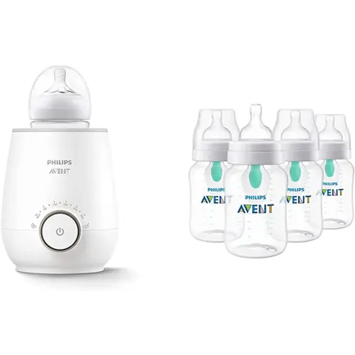 Philips Avent Fast Baby Bottle Warming Bundle with Anti-Colic , AirFree Vent, 9 Ounce, 4 Pack