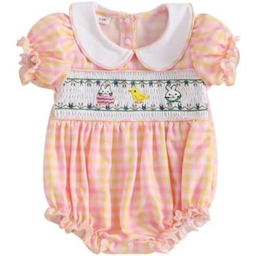 Baby Girl Summer Clothes Classic Stripes Plaid Print Short Sleeve Romper Smocked Bodysuit Cute Newborn Playsuit