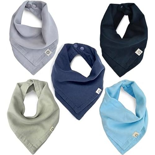 Kishu Baby Indi GOTS Organic Muslin Baby Bandana Bibs Set, 4-Way Reversible Drool Bib Set
