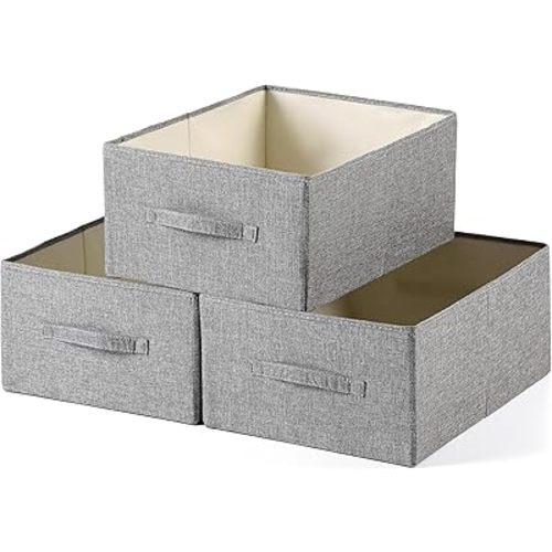 Linen Folding Storage Bins, 3 Pack Large Storage Baskets, Washable, Clothing Storage Bins with Handle, Closet Organizer for Storage Sweater,Sheets(dark grey, 18½"x13½"x8½")