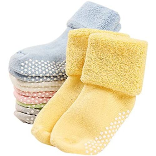 VWU Baby Toddler Kids Ankle Crew Socks with Grips Unisex Warm Thick Cotton Winter Socks 0-10 Years 6/8 Pack