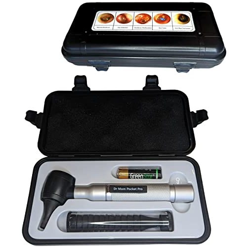 【Lifetime Warranty】4th Generation Doctor Mom LED Pocket Pro Otoscope with Both Adult and Pediatric Disposable Specula Tips, Battery, and Protective Hard Plastic Case
