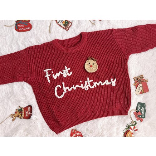 First Christmas Hand Embroidered Christmas Sweater Toddler Boys and Girls, Newborn Gift, Newborn Shower Gift,Baby Christmas Outfits