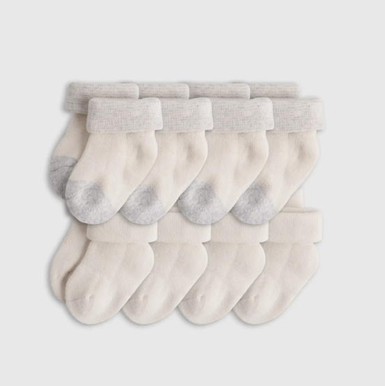 Organic Cotton Fold Over Socks 8-Pack - Baby in White/Grey