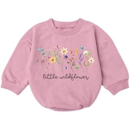 VFAZ Wildflower Baby Girl Romper - First Birthday Outfit Flower Newborn Bubble Toddler Infant Long Sleeve One-piece Gifts