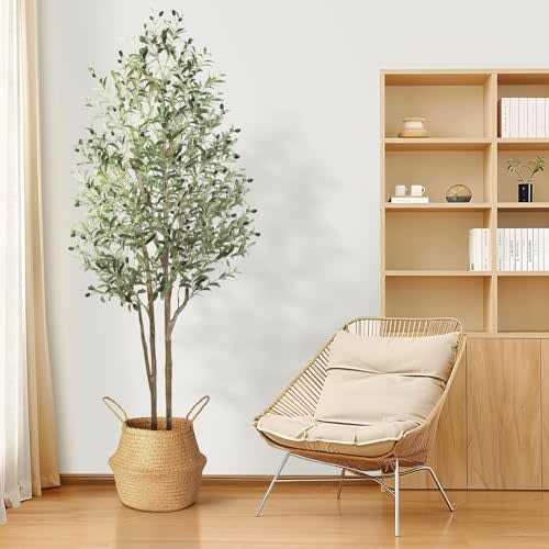 Alupssuc Artificial Olive Tree 6FT Tall Faux Silk Plant(72" in), Indoor Fake Olive Tree with Natural Wood Trunk & Lifelike Fruits, Perfect for Modern Home Office Living Room Floor Decor, 6 FT