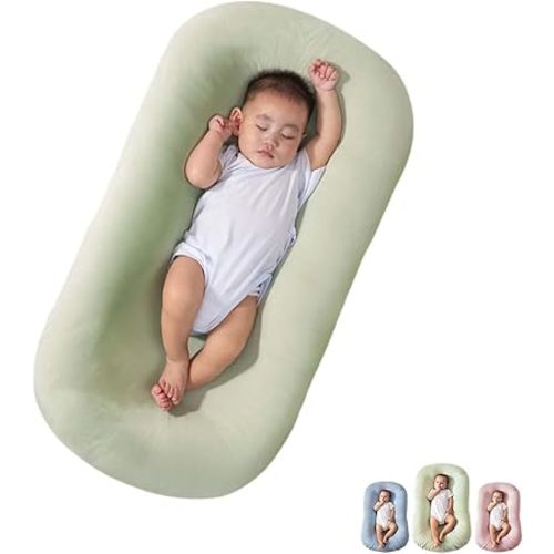 Baby Lounger Pillow for Newborn 0-12 Months, Baby Lounger Sleeping for Baby in Bed - Soft Breathable for Boys & Girls (Green)
