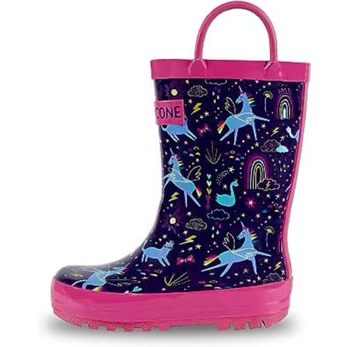 Lone Cone Kids Rain Boots for Girls & Boys – Waterproof Natural Rubber Toddler Rain Boots with Non-Slip Outsole & Easy Pull Handles – Solid, Pattern & Glitter Designs