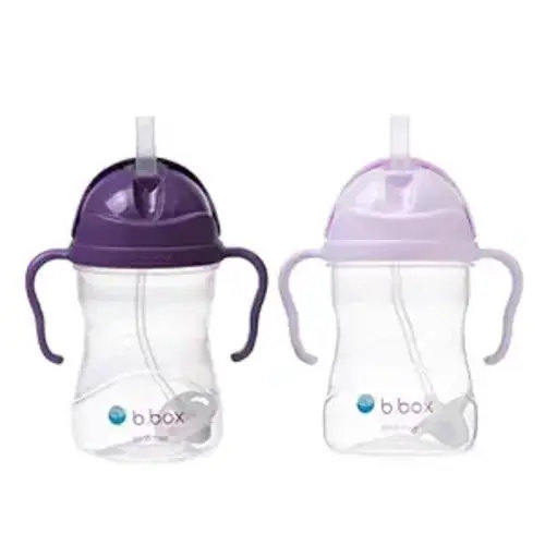 b.box Sippy Cup with Weighted Straw (2-pack). Drink from any Angle, Leak Proof, Spill Proof, Easy Grip. BPA Free, Dishwasher Safe. For Babies 6m+ to Toddlers (grape + boysenberry, 8oz) - Grape & Boysenberry