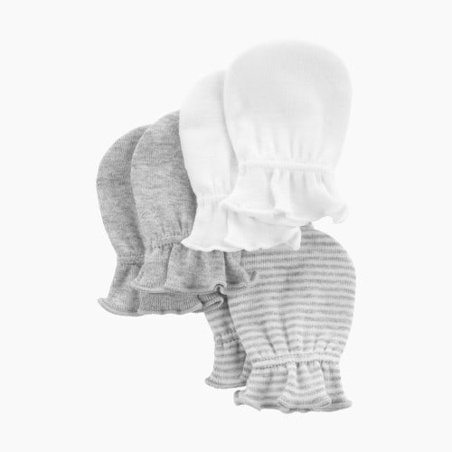Carter's Mittens (3 Pack) - Grey/Stripes/White, 0-3M