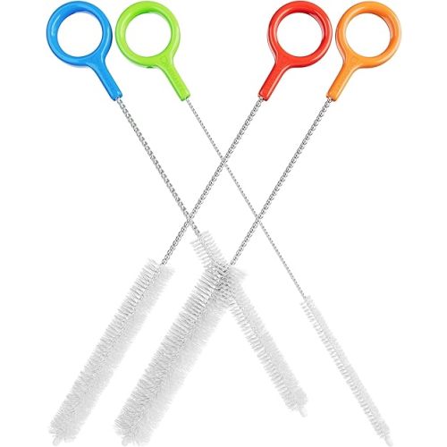 Heavy Duty Cleaning Brushes Set of 4 - Extra Long Straw Cleaners for Metal and Plastic Reusable Drinking Straws, to Clean Small Spaces, Sippy Cups, Water Bottles - Sturdy Hard Brush Bristles