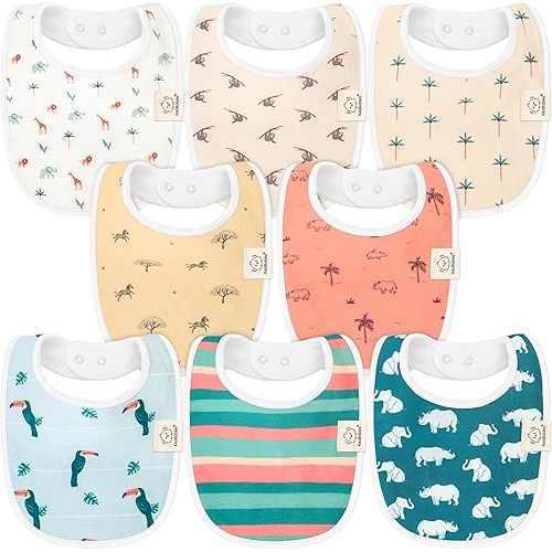 8-Pack Organic Baby Bibs for Boys, Girls - Soft Cotton Drooling and Teething Baby Bibs, Baby Girl Bibs, Baby Boy Bibs, Baby Drool Bibs for Baby Girl, Boy, Newborn Infant Bibs (Wildscape)