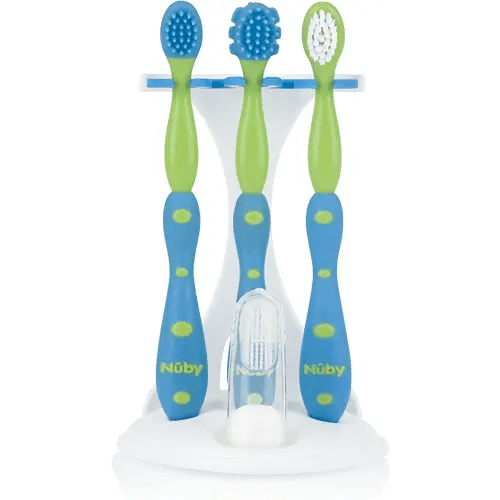 Nuby 4 Stage Oral Care Set System (Blue/Green, 4 Piece Set)