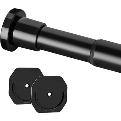 Closet Rod - 30-50 Inches, No Drilling Closet Rod Extender Hanging - Matte Black Adjustable Clothes Hanging Bar, for Closet, Bathroom, Windows(with Holder)