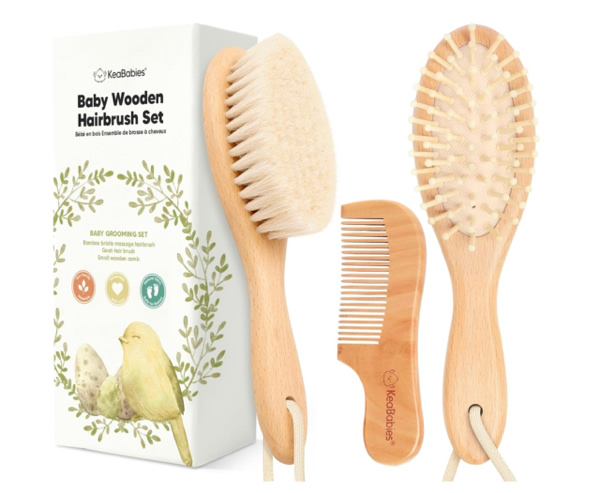 Wooden Baby Hair Brush Set | Color: Walnut