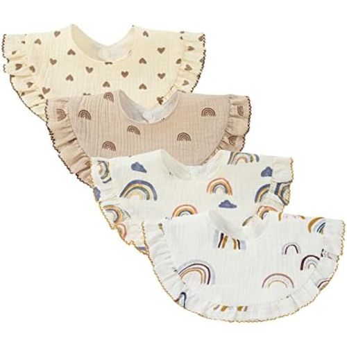 4 pcs Unisex Baby Muslin Bandana Drool Bibs 360 Degree Rotatable Cotton Teething Feeding Drooling Bibs for Boy Girl