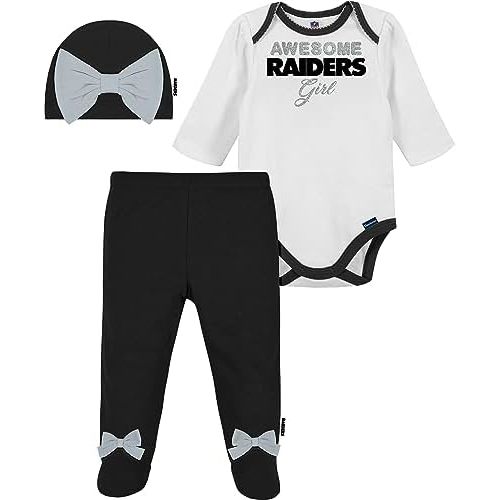 Gerber NFL Baby Girls 3-Pack Bodysuit Registry Gift Set Footed Pant and Cap