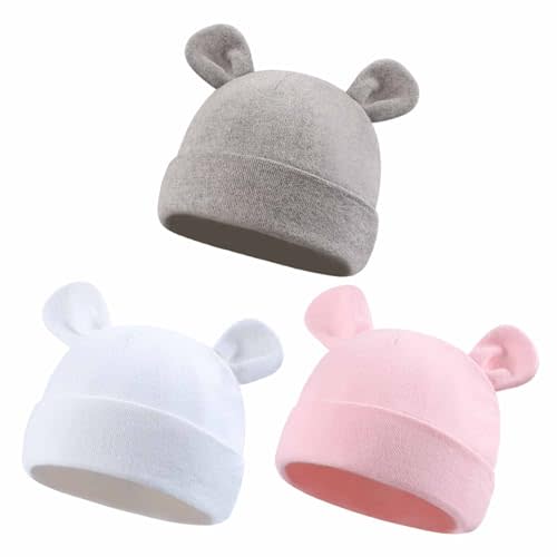 Duoyeree Baby Hat Newborn Hat Adorable Cotton Bear Ear Beanie Cap for Infant Girl Boy 0-6 Months (Pink White Grey) : Amazon.com.au: Clothing, Shoes & Accessories