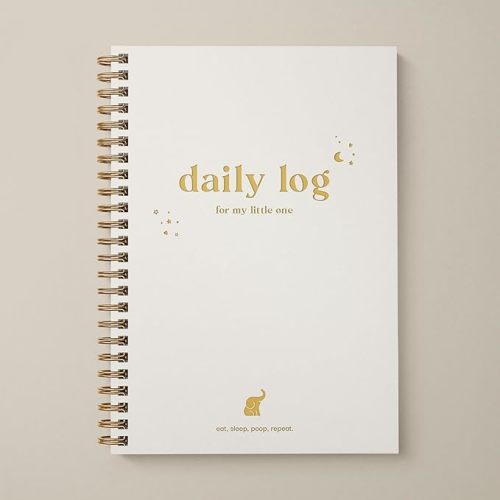 Baby Daily Log Book, Track and Monitor Newborn Nursing, Sleep, Diaper and Milestones. Gift for new Parents, Grandparents, Babyshower, Nanny or Daycare - Hardcover leather A5 (Beige/Gold)