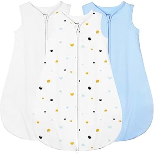 3pkOrganic Cotton Wearable Blanket 0.5 TOG Sleeveless 2-Way Zipper Sleep Sack S Size