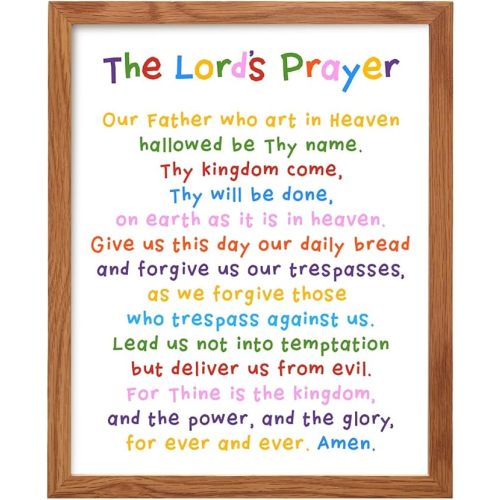 Lords Prayer Wall Art FRAMED - Religious Bible Study Scripture Decor for Church, Sunday School Classroom, Baby, Girls Room, Toddler, Boys Bedroom, Nursery - Blessed Christian Gift for Daughter, Kids