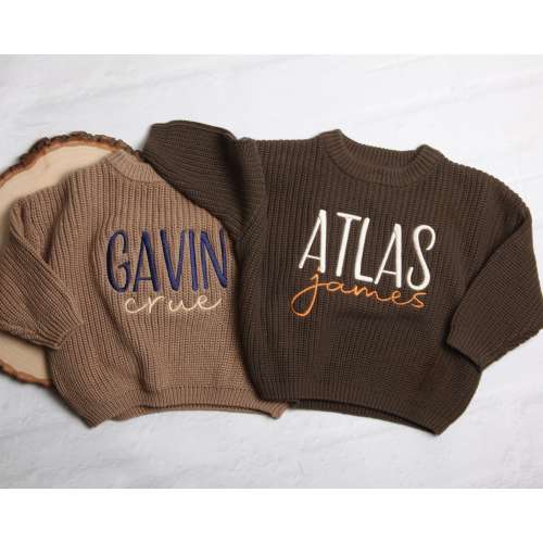 Personalized Embroidered Baby and Toddler Sweater, Embroidered Oversized Chunky Kids Sweater, Baby Name Announcement, Baby Shower Gift