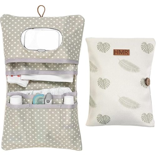 HAMUR Baby Bag Organizer, Portable Stroller Mini Diaper Pouches Travel Gear, Foldable Newborn Baby Essentials must haves items for Boys & Girls (Leaves)
